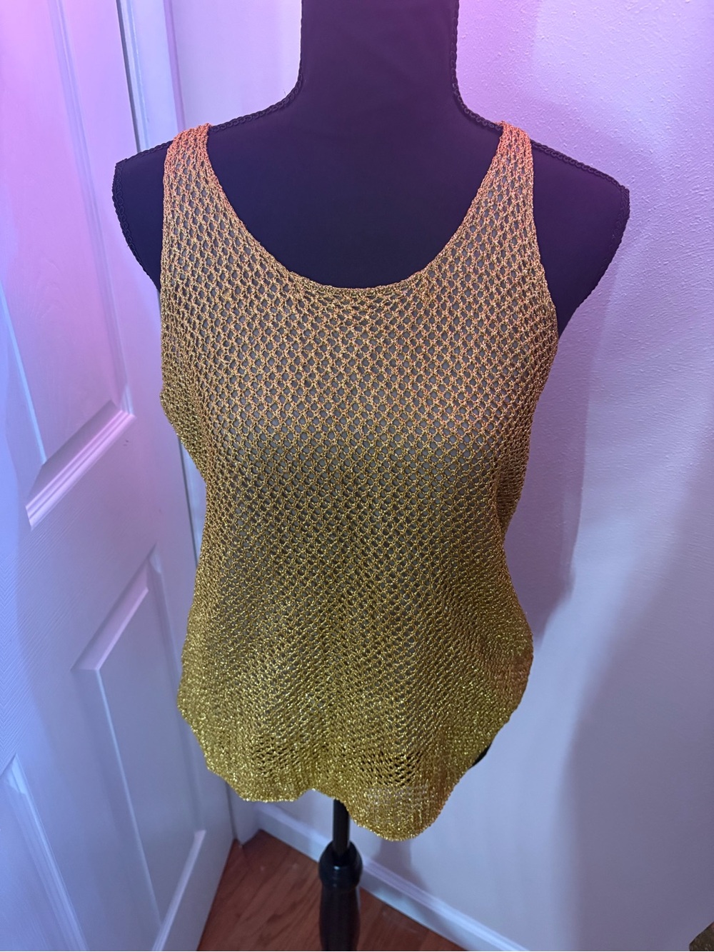 Anne Klein Gold Open-Knit Tank Top